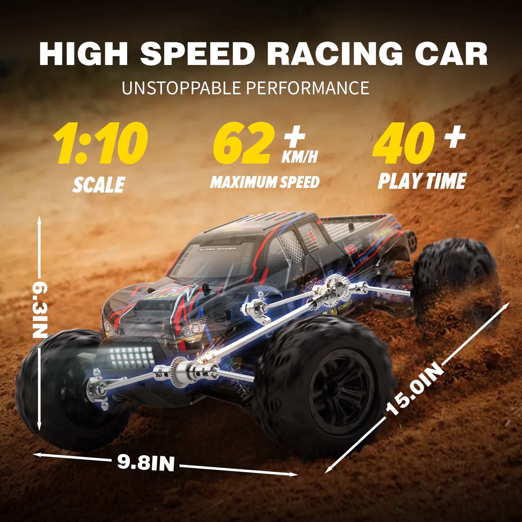 Hosim 1:10 Brushless RC Car, 4X4 All Terrain, 60+KMH, Waterproof Off-Road Racing Buggy, Black