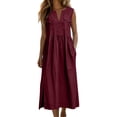 thumbnail image 2 of QUNYINEY Red Women's Summer Dresses Long Cotton Linen Sleeveless A Line Sundress V Neck Loose Fit with Pockets Dresses, 2 of 6