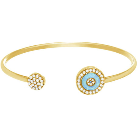 Lesa Michele Genuine Cubic Zirconia Lab-Created Opal Evil Eye Cuff Bangle in Gold over Sterling Silver