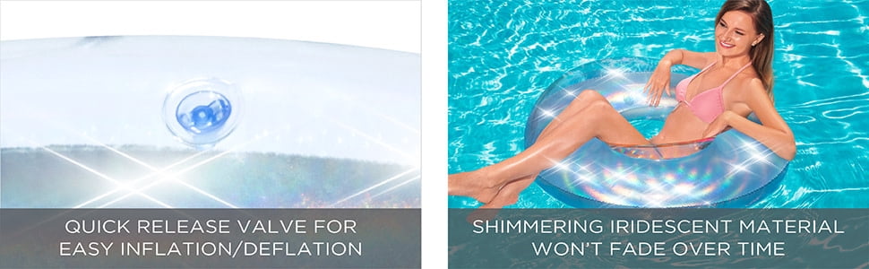 H2OGO! Inflatable Iridescent Silver Swim Tube 42” Pool Float, for Children & Teens 12+