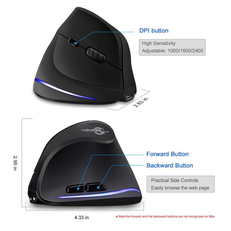 Lefon F35 Wireless Mouse Vertical 2.4G Rechargeable Ergonomic Mouse 2400 DPI Optical Gaming Mice for Computer Laptop PC Mac IOS