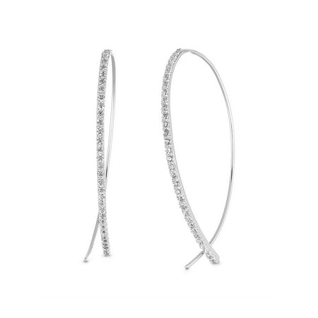 Lesa Michele Cubic Zirconia Pull Through Earrings In Lesa Michele Cubic Zirconia Pull Through Earrings In Sterling Silver