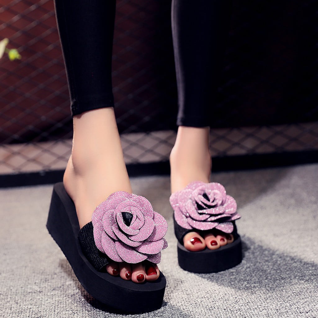 Fashion Open Toe Women Slip-on Toe Flower Wedges Color Med Slipper - Walmart.com