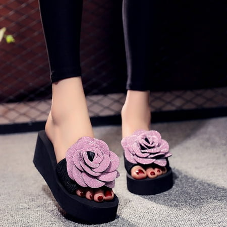 

YTJX Fashion Open Toe Women Slip-on Open Toe Flower Wedges Color Med Slipper Shoes