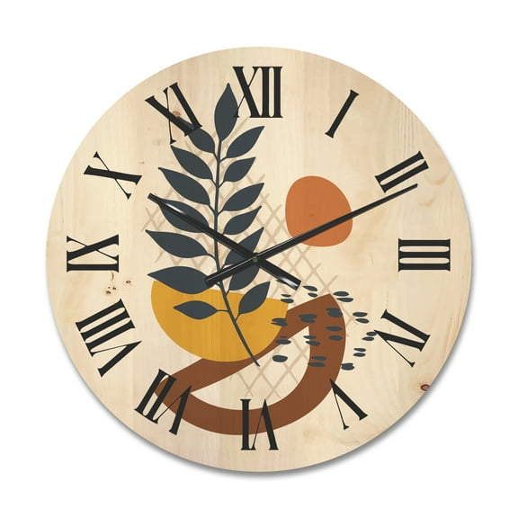 Designart 'Abstract Leaves With Elementary Shapes' Modern Wood Wall Clock