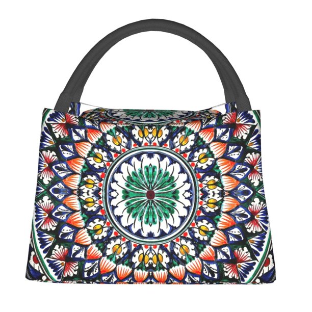 Fotbe Colorful With Blue Oriental Bolsa Térmica Portátil con Estampado, Bolsa de Entrega de Alimentos Aislada, Bolsa Reutilizable de Gran Capacidad para Comidas y Supermercado