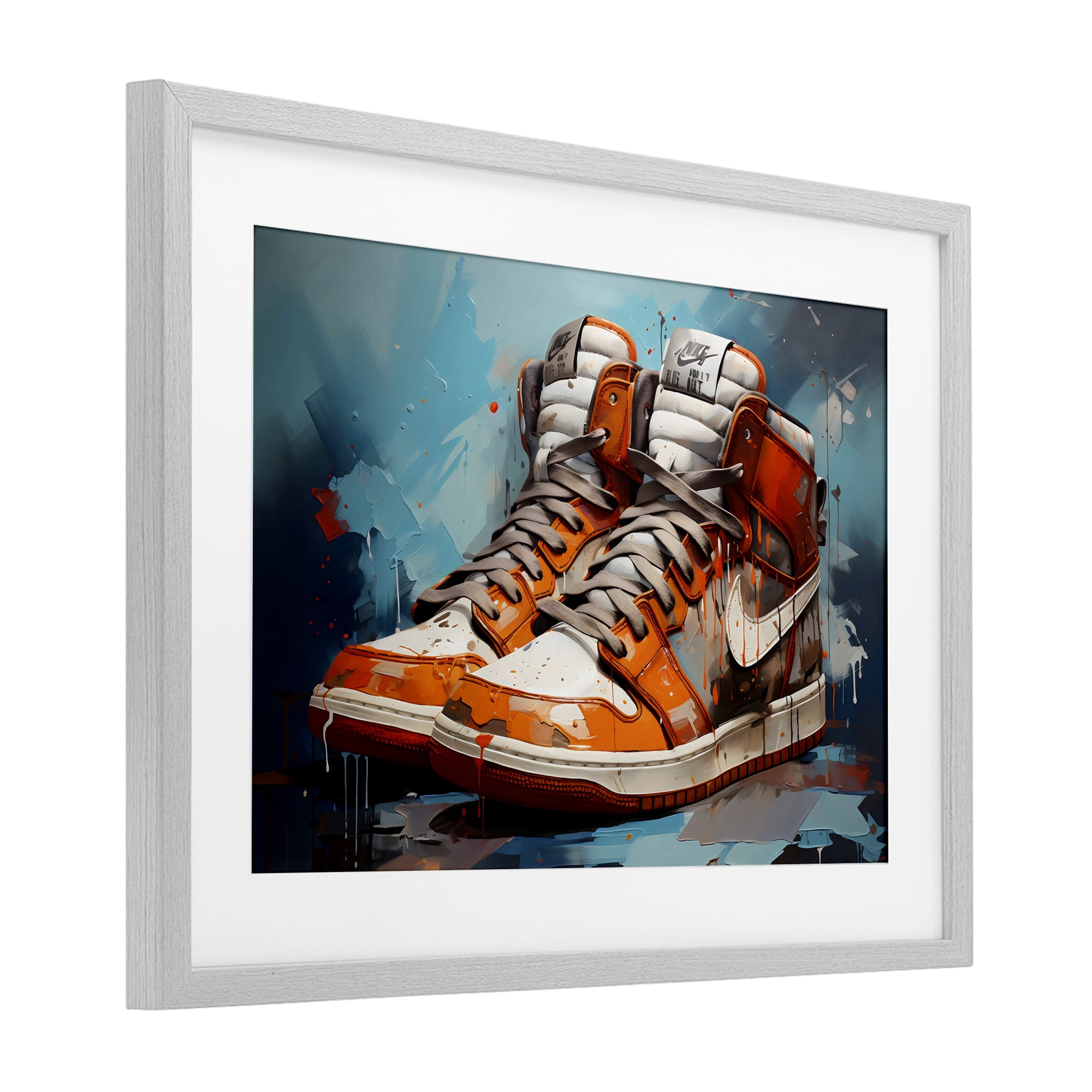 Stupell Industries Red & White Sneakers Splash Gray Framed Print Under Glass, design by Creative Studio