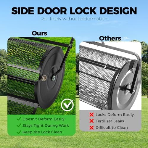 24 Inch Compost Lawn Spreader,Durable and Lightweight Fertilizer Spreaders,Garden Peat Moss Roller,Metal Mesh Roller Lawn Spreader,with Double Side Latches,for Lawn Garden Yard Care (Black)