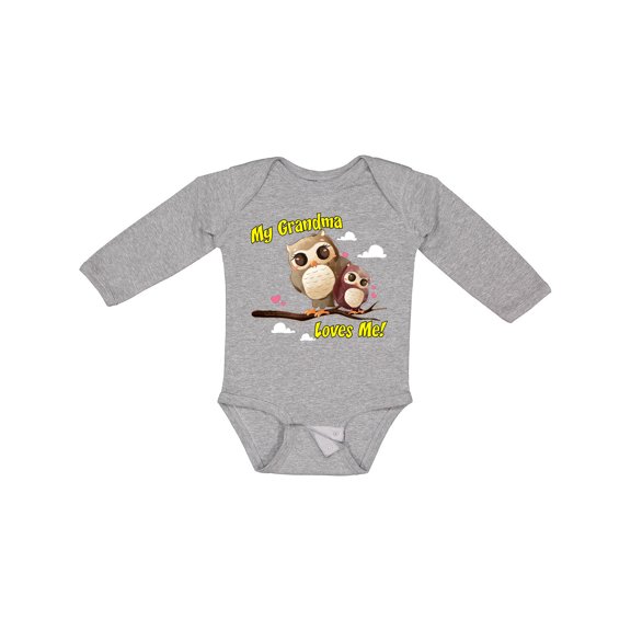 Inktastic My Grandma Loves Me Owl Boys or Girls Long Sleeve Baby Bodysuit