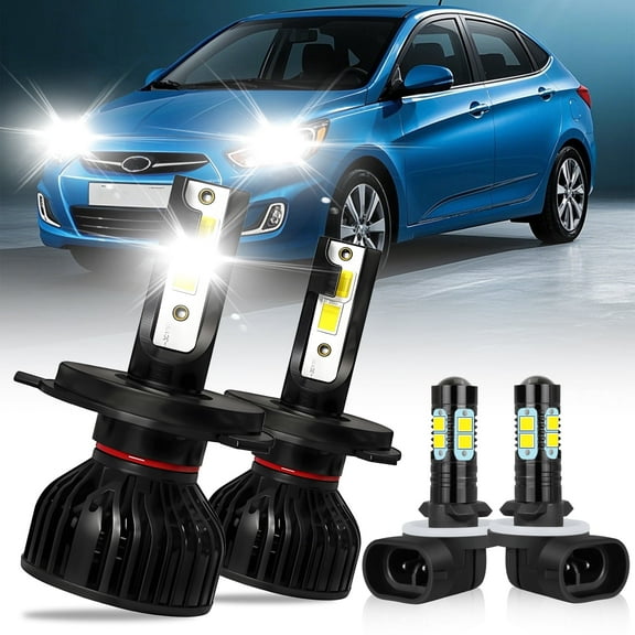 For Hyundai Accent 2000-2013 Combo 9003/H4 LED Headlight 881 Fog Light Bulbs Kit 4Pcs,14000LM