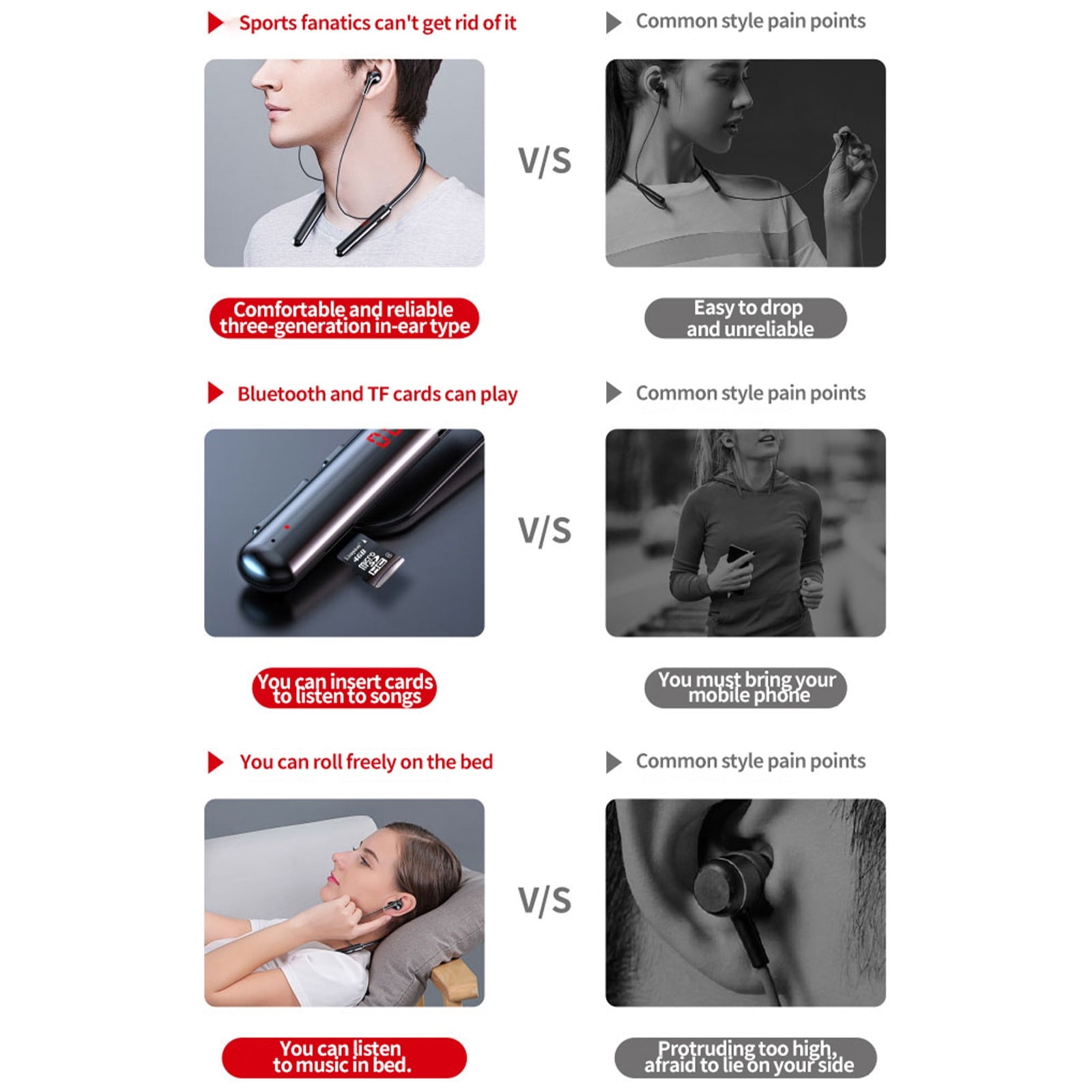 Bluetooth Headphones True Wireless Earbuds 60H Playback LED Power Display Earphones with Wireless Charging Case IPX5 Waterproof in-Ear Earbuds with Mic for TV Smart Phone Laptop Computer Sports-Black