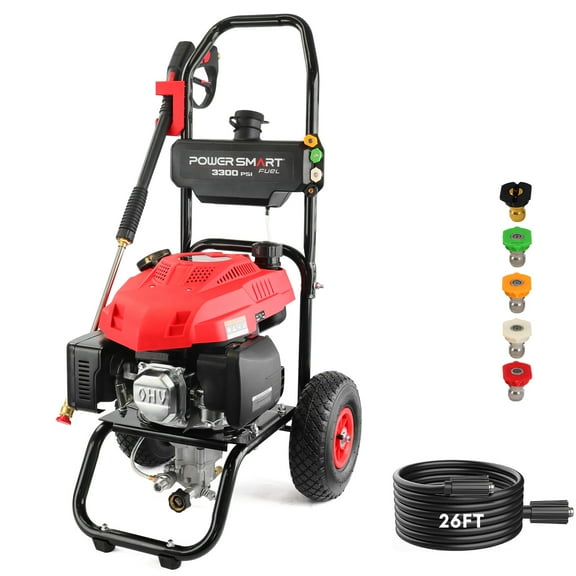 PowerSmart 3300PSI Gas High Pressure Washer with 5 Nozzles & Soap Tank Washer,70lb