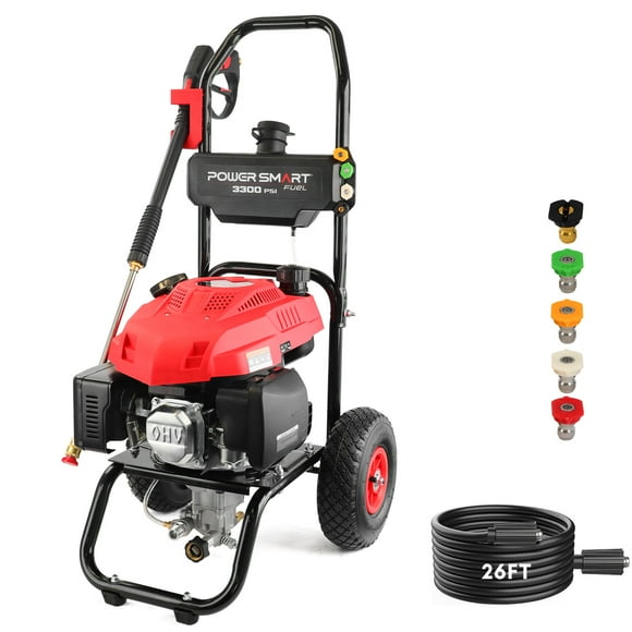 PowerSmart Laveuse à Haute Pression au Gaz 3300 Psi avec 5 Embouts et Réservoir de Savon, 70 Lb