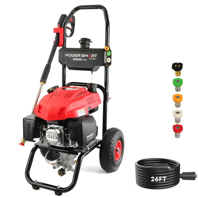PowerSmart 3300PSI Gas High Pressure Washer with 5 Nozzles & Soap Tank Washer,70lb