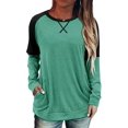thumbnail image 1 of Hauts pour Femmes à Blocs de Couleur Pull à Manches Longues T-Shirts avec Poches Col Rond Tunique Blouse, 1 of 5
