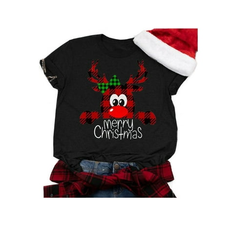 Women's Casual Christmas Crab Short Sleeve Plus Size Tunic Xmas Tops