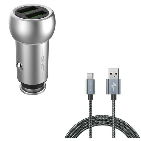 2-Port USB 3.6A Car Charger w Charger Cord Type-C 6ft USB Cable V6X for Razer Phone 2 - RED Hydrogen One - Samsung Galaxy Tab S3 9.7 S9 Plus, S8  S8, S10e S10 Plus active 5G Note 9 8 10 Plus