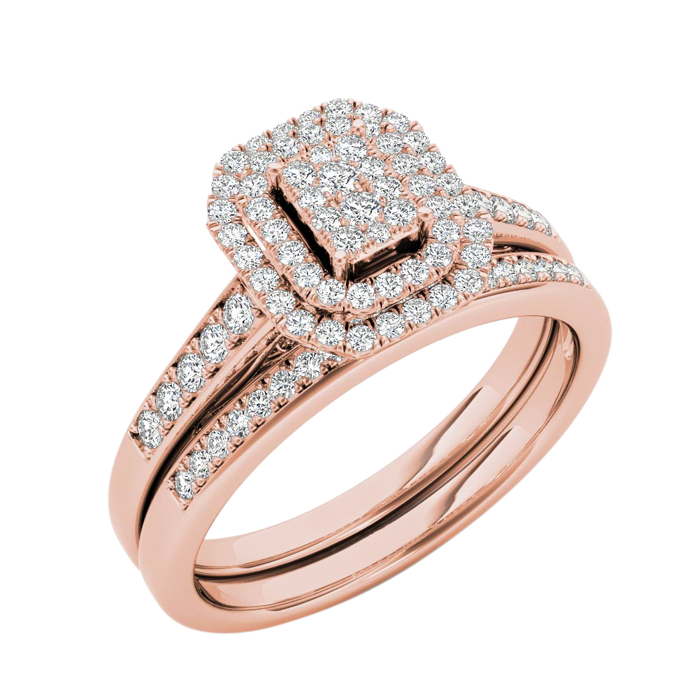 Engagement Ring Wedding Band Bridal Set 14k Solid Gold Halo 1/3 cttw