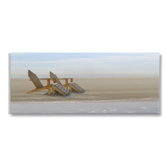 Stupell Industries Beach Chairs by Shore Landscape Photography Gallery Wrapped Canvas Art Print Wall Art, 24 x 10