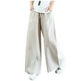 thumbnail image 2 of Affordable Women's Linen Pants - Women's Spring Solid Color Elastic Waist Cotton Linen Versatile Straight Tube Casual Wide Leg Pants Beige M, 2 of 4
