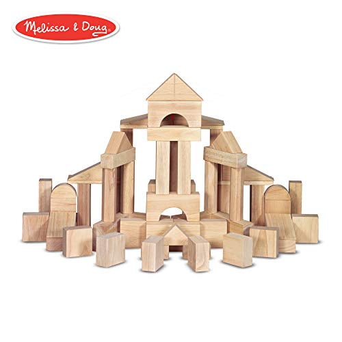 Melissa & Doug Standard Unit Solid-Wood Building Blocks With Wooden Storage Tray (60 Pcs)