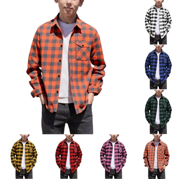 VIPOIN Kids Classic Plaid Flannel Shirt, Button Down Collared Top, Casual Fall Outerwear for 4-15 Years
