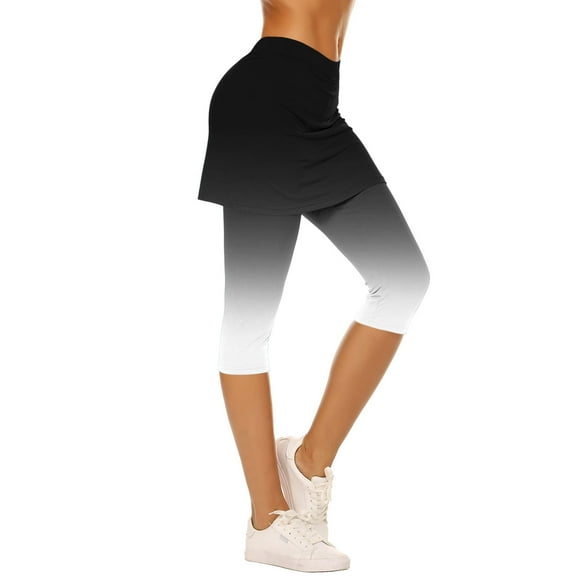 CheerKidz Women's Summer 2-Piece Yoga Pants Set Vacation Skirt with Sports Shorts High Waist Elastic Waistband Comfy Athletic Outfit Calf Length Short Pants(Black,L)