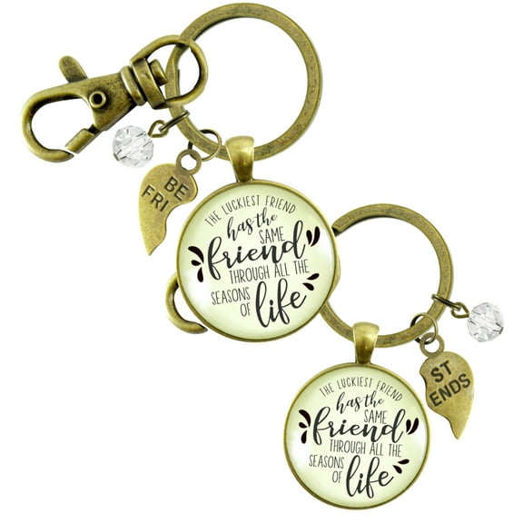 Best Friends Gutsy Goodness Bronze Keychains Set of 2 The Luckiest Has Same Seasons of Life Adult Jewelry