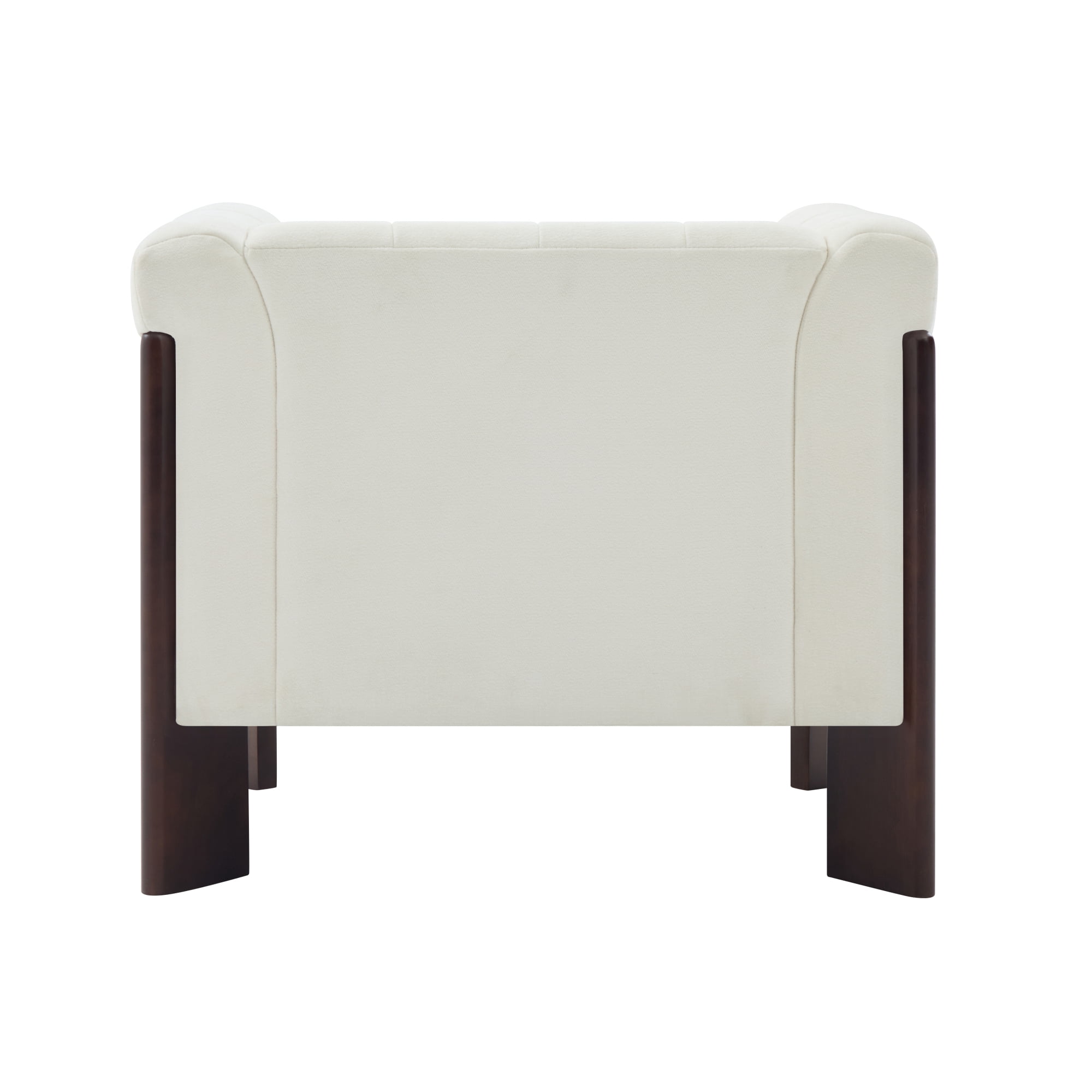 Leumius Modern Accent Chair, Velvet Single Sofa Chair with Tight Back, Round Arms, Vertical Channel Tufted Back and Walnut Rubber Wood Legs for Living Room, Bedroom or Reading Corner, Beige
