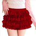 thumbnail image 3 of Pantalones Bombachos de Encaje Multicapa Y2K para Mujer, Pantalones Cortos con Volantes, Pantalones Cortos de Calabaza, Enaguas Dulces con Cintura Elástica. Vino Tinto S, 3 of 9
