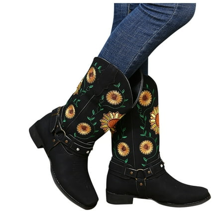 

Cathalem Light Booties Women Boots Retro Women Shoes Artificial Leather Comfortable Daily Wearing Women Shoes Black 9.5