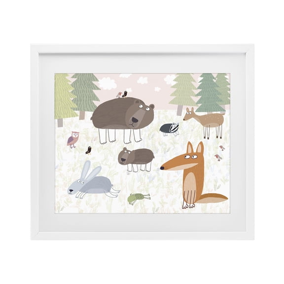 Stupell Industries Cottage Forest Animals Out and About White Framed Print Under Glass, 21 x 17, by Carla Daly