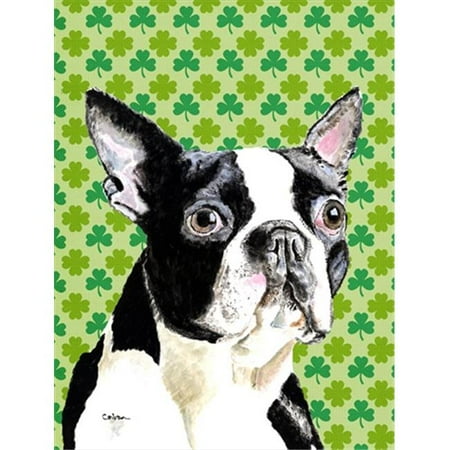 15 x 15 in. Boston Terrier St. Patricks Day Shamrock Portrait Garden Size Flag