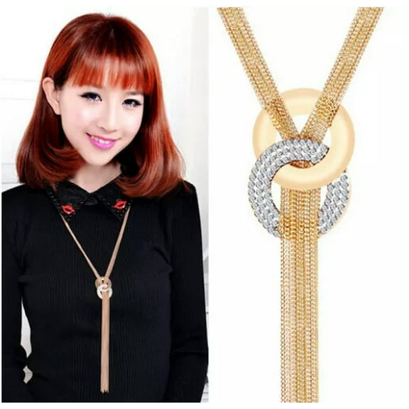 HOOUN 925 Silver Plated Tassel Drop Long Chain Twist Necklace Jewellery Gift-Gold