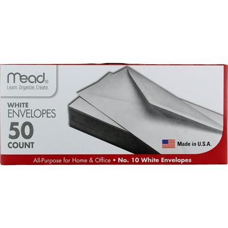 Mead Plain White Envelopes 4.125'' x 9.5'' 50 ea (Pack of 3)