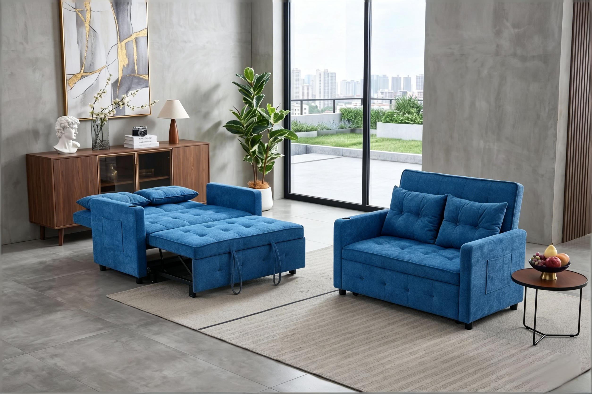 Howcool 3-in-1 Sleeper Chair Convertible Pull Out Bed Adjustable Armchair Sofa Bed with USB & Side Pocket