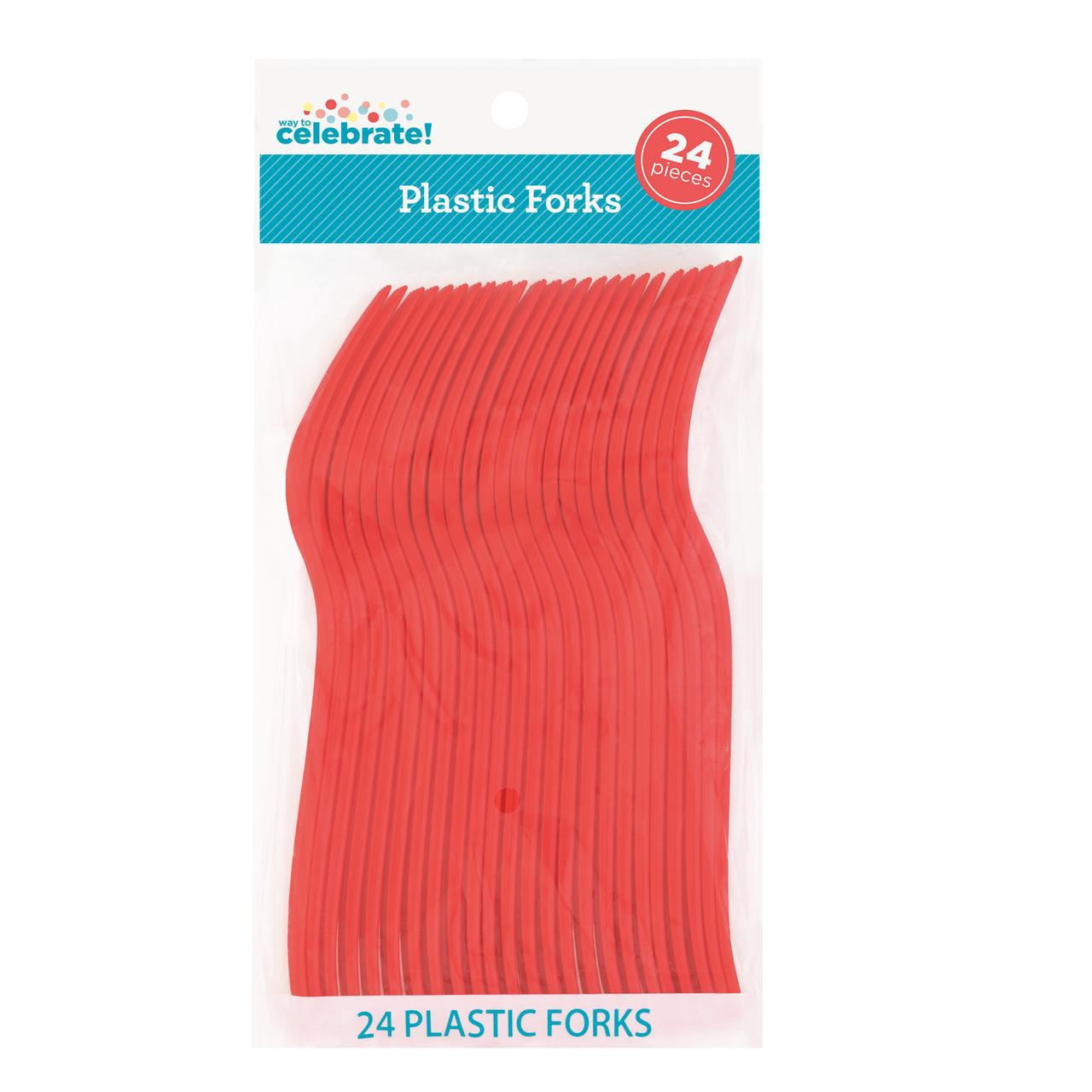 (6 pack) 24 Count Red Disposable Plastic Forks by Way To Celebrate