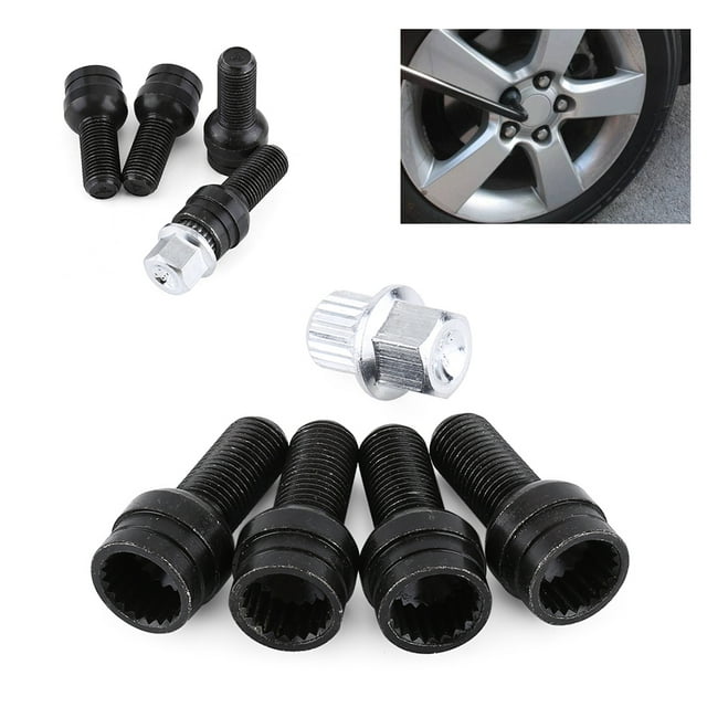 Fdit Wheel Lug Stud Bolts, Black Wheel Bolts, Wheel Bolt & Lock Lug Nut Set, For /Golf For /Magotan/Beetle