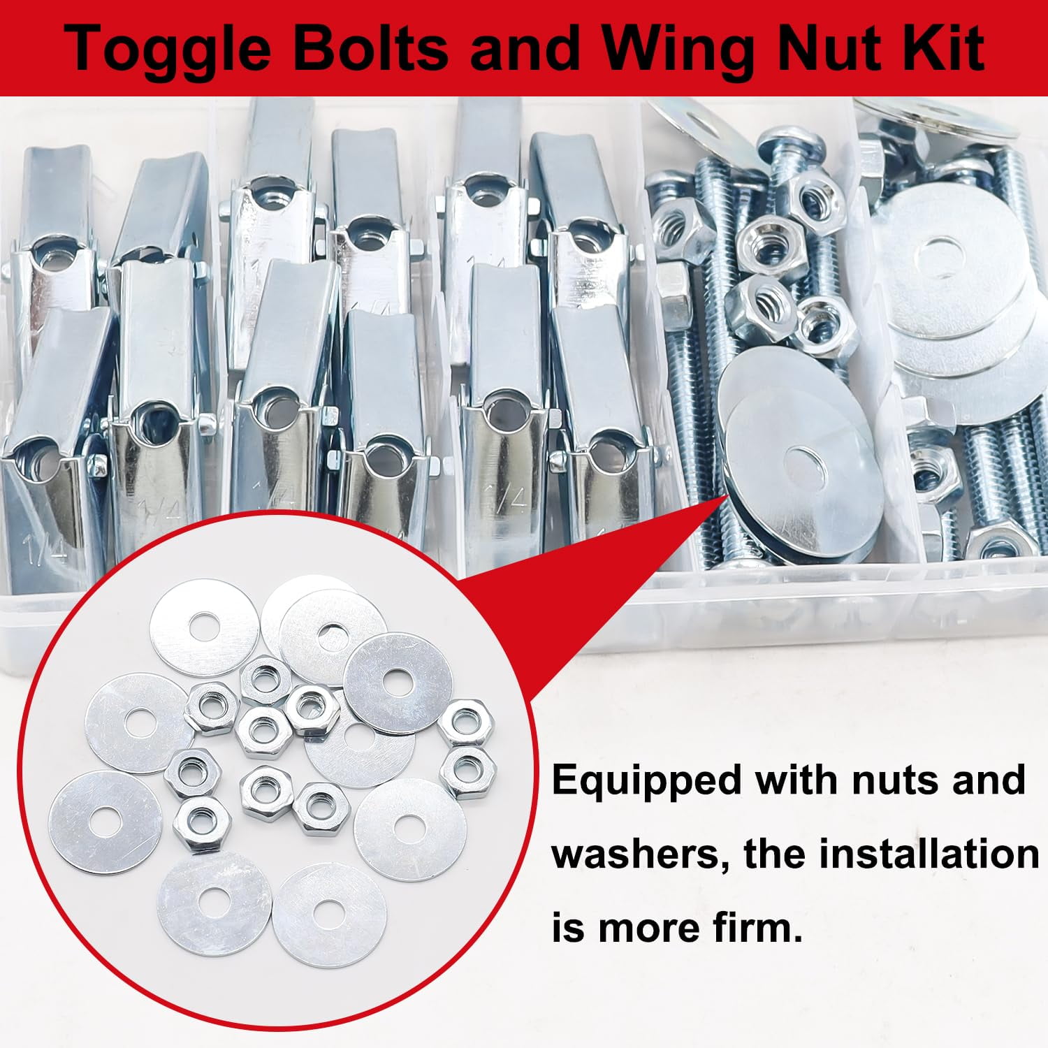 100Pcs Toggle Bolts Heavy Duty Drywall Anchors and Screws Kit, 3 Sizes 1/8" 3/16" 1/4" Hollow Wall Anchors, Toggle Bolts and Wing Nut Kit with Nuts Washers (25Sets)