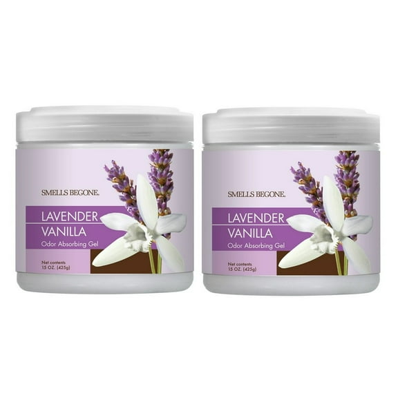 SMELLS BEGONE 15oz (2-Pack) Odor Absorber Gel Air Freshener & Odor Control - Lavender Vanilla Scent
