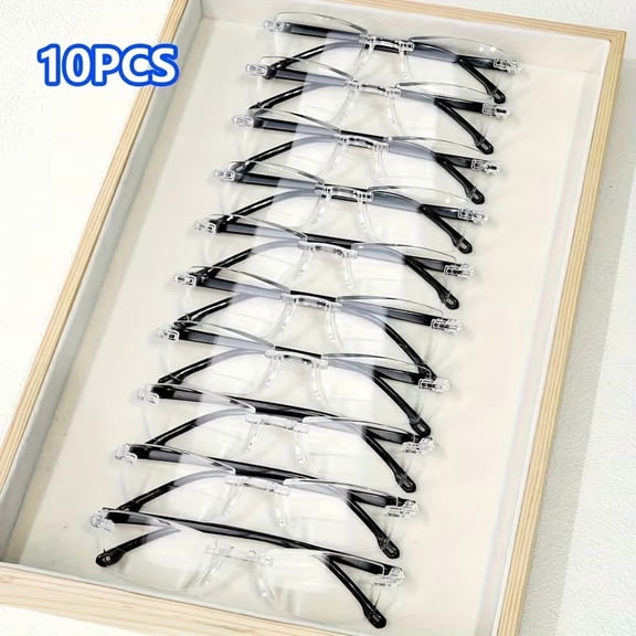 10 Pack Frameless Blue Light Blocking Reading Glasses for Women and Men, 1.00 to 4.00 Magnification, Lightweight Readers for Computer, Phone and Everyday Reading