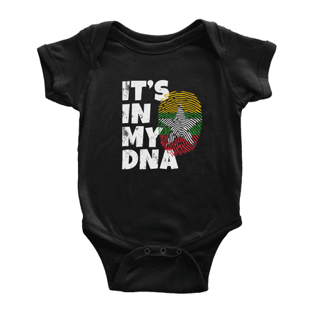 

It s In My DNA Burmese Flag Country Pride Cute Baby Clothes For Boy Girl (Black 3-6 Months)