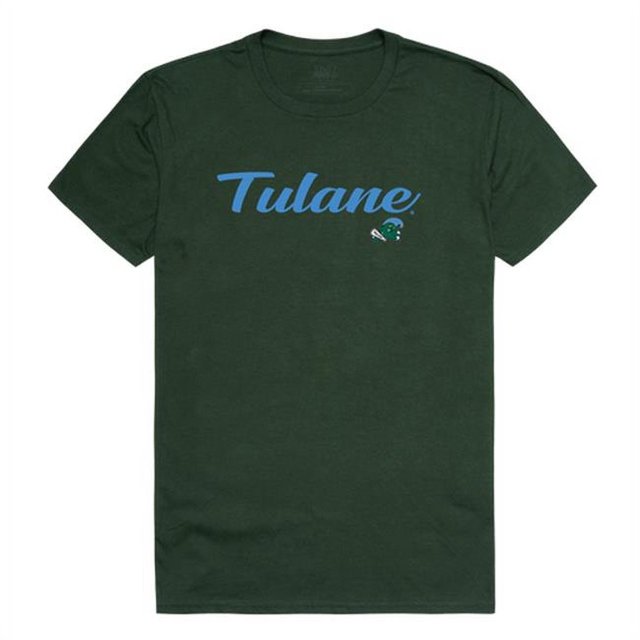 W Republic 554-198-FOR-04 Men Tulane Green Wave Script T-Shirt, Forest Green - Extra Large
