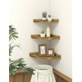 Afuly Floating Corner Shelves for Wall, Rustic Solid Brown Wood Wall Mounted Corner Shelf, 3 Set