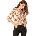 thumbnail image 3 of Unique Bargains Blouse Bohème à Volants pour Femme à Col en V Noué, Manches 3/4, à Motif Floral, 3 of 4