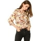 thumbnail image 3 of Allegra K Blusa floral de manga 3/4 con volantes y cuello en V informal para mujer Beige M, 3 of 6