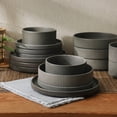 thumbnail image 6 of Gibson Elite Deerfield 16-Piece Stoneware Dinnerware Set – Stackable Plates and Bowls, Reactive Glaze Finish, Service for 4 - Soft Gray, 6 of 18