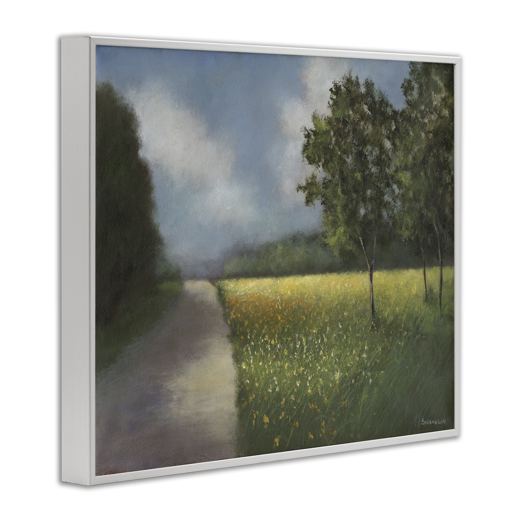 Stupell Industries Traditional Country Road Landscape Painting White Framed Art Print Wall Art, 20 x 16