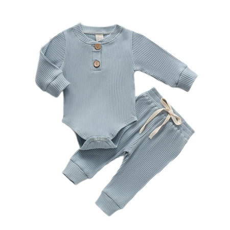 

Livingsenburg Toddler Baby Boy Girl Long Sleeve Buttons Bodysuit Pants Outfits