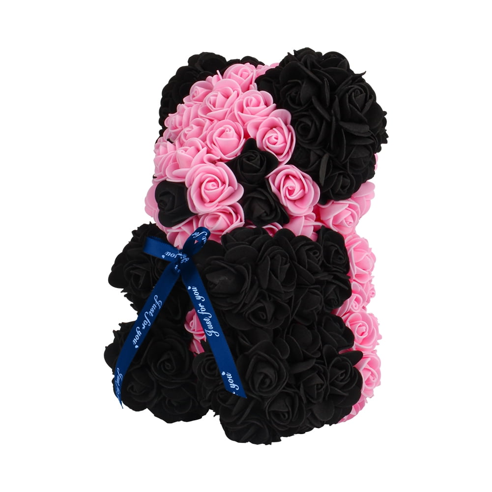 Private Jungle Pink Panda Rose Bear Forever Handmade Artificial Rose Flower Bear Best Gift for Valentines Day,Anniversary,Birthdays,Bridal Showers 10 inch Bear